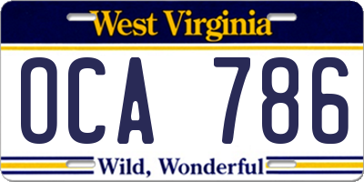 WV license plate OCA786