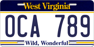 WV license plate OCA789