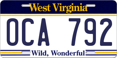 WV license plate OCA792