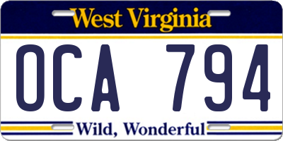 WV license plate OCA794