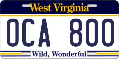 WV license plate OCA800