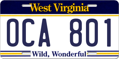 WV license plate OCA801