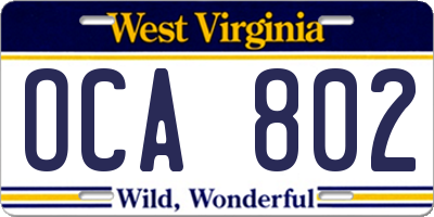 WV license plate OCA802