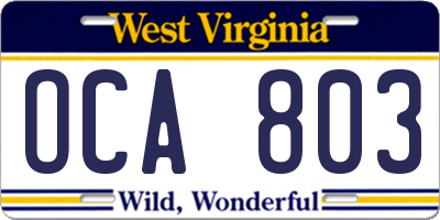 WV license plate OCA803