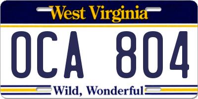 WV license plate OCA804