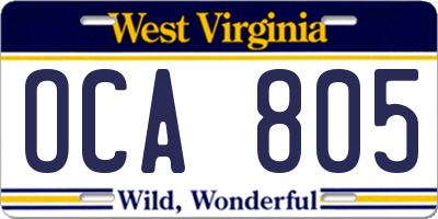 WV license plate OCA805