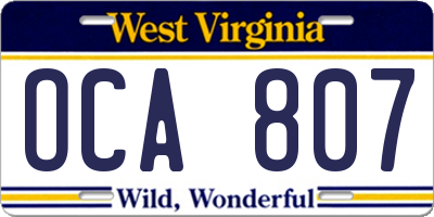 WV license plate OCA807