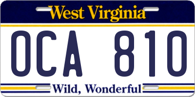 WV license plate OCA810