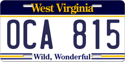 WV license plate OCA815