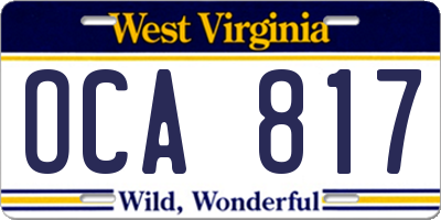 WV license plate OCA817
