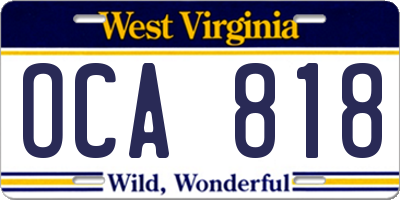 WV license plate OCA818