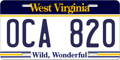 WV license plate OCA820