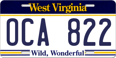 WV license plate OCA822