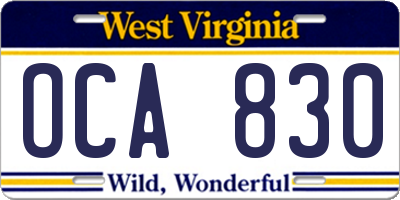 WV license plate OCA830