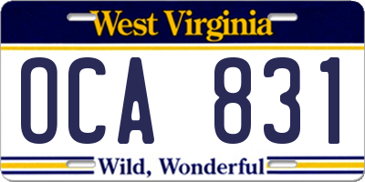 WV license plate OCA831