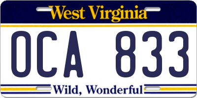 WV license plate OCA833