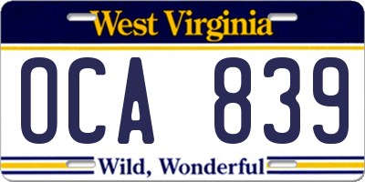 WV license plate OCA839