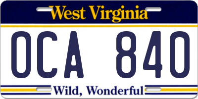 WV license plate OCA840