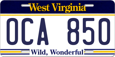 WV license plate OCA850