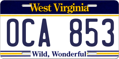 WV license plate OCA853