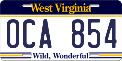 WV license plate OCA854