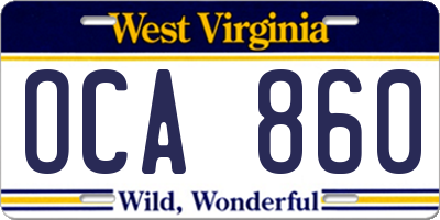 WV license plate OCA860