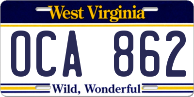 WV license plate OCA862