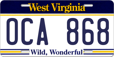 WV license plate OCA868
