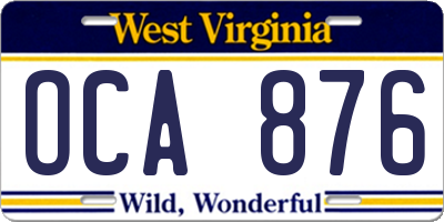 WV license plate OCA876