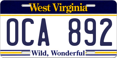 WV license plate OCA892
