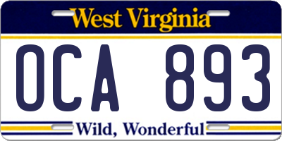 WV license plate OCA893