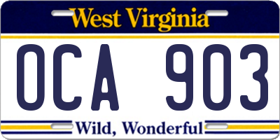 WV license plate OCA903