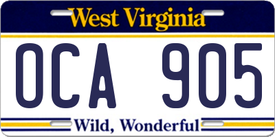 WV license plate OCA905
