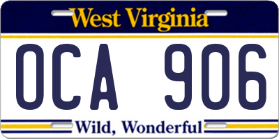 WV license plate OCA906