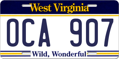 WV license plate OCA907