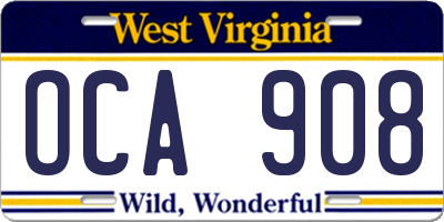 WV license plate OCA908
