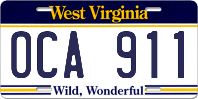WV license plate OCA911
