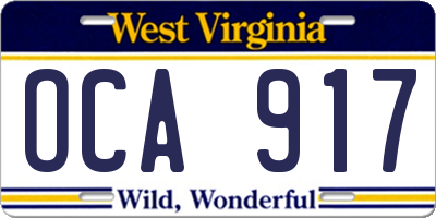 WV license plate OCA917