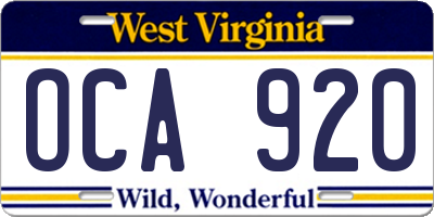 WV license plate OCA920