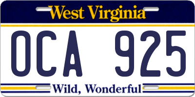 WV license plate OCA925