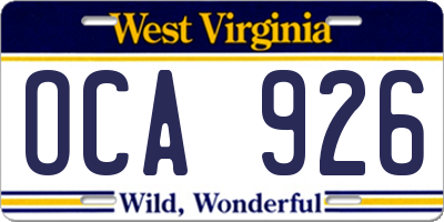 WV license plate OCA926