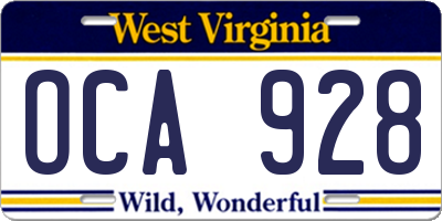 WV license plate OCA928
