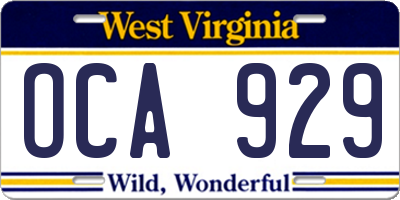 WV license plate OCA929