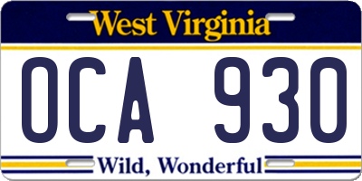 WV license plate OCA930