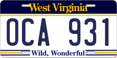 WV license plate OCA931