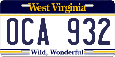 WV license plate OCA932