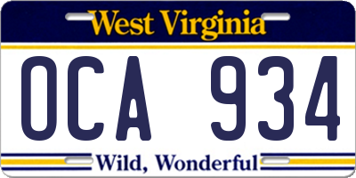 WV license plate OCA934