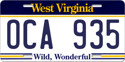 WV license plate OCA935