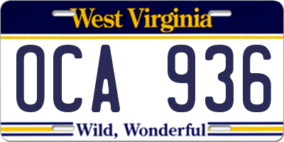 WV license plate OCA936