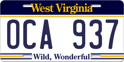 WV license plate OCA937